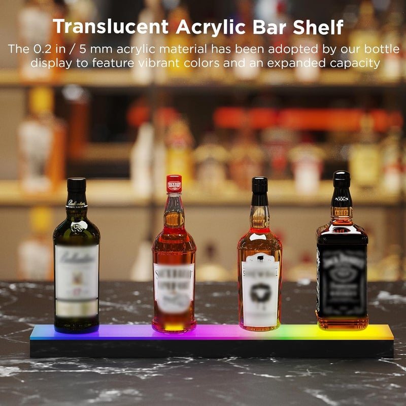 Dethan 1 Tier 24 Inch LED Lighted Liquor Bottle Display Shelf - Wine Racks with Multi-Color App & Wireless Remote Control, Adjustable Brightness & Sound Modes, Acrylic Bar Shelves for Home Bar Display - Image 3